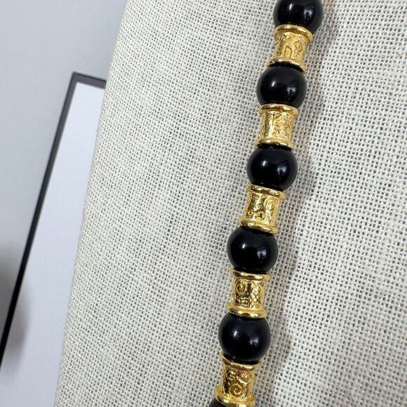 Liz Claiborne Vtg Black And Gold Regal Glam Beaded Necklace Bold Statement 28” - Picture 9 of 9
